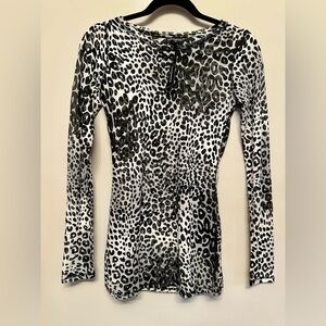 NWT Express Black and White Leopard Print Sheer Bodycon Top Small